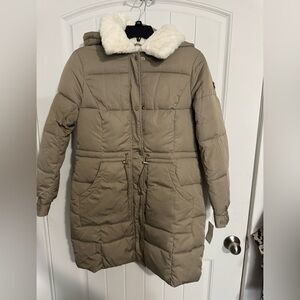 Jessica Simpson Water Resistant Parka Hooded Color Sage Small MSRP $215 Faux Fur